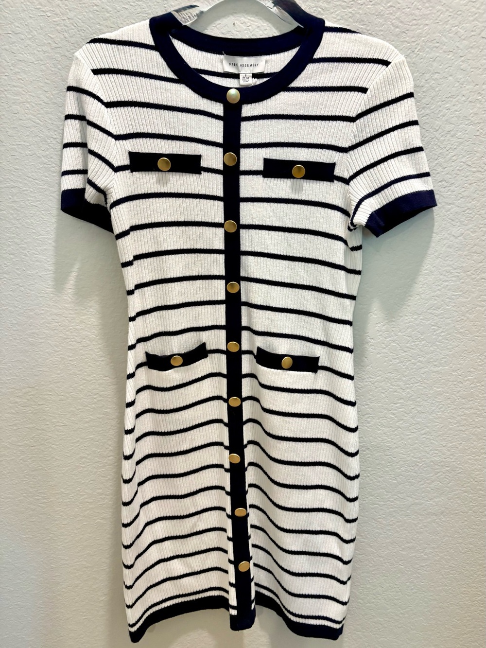 Navy & White Striped Knit Button-Front Dress